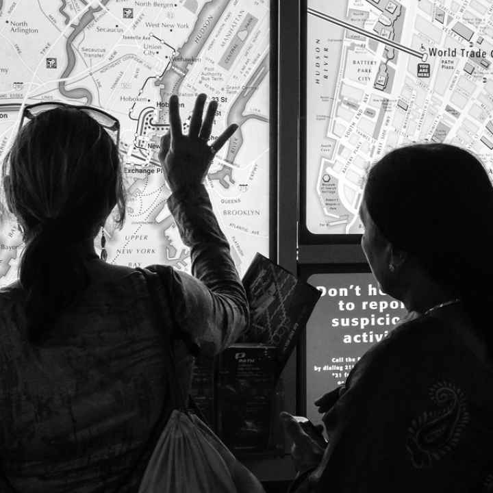 women looking at map