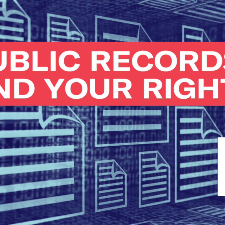 Graphic reads "Public Records and Your Rights" and features icons for digital documents